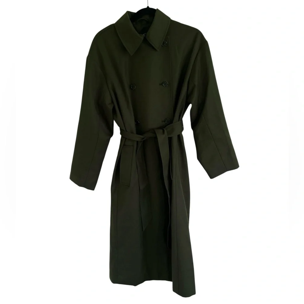 J Crew Green Trench Coat in Wool Blend Brilliant Spruce NWT Size 6